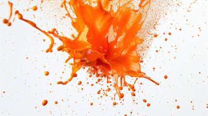Orange paint explosion on white background