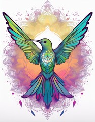 Obraz premium Psychadelic theme Hummingbird. Spirit Animal totem guide illustration