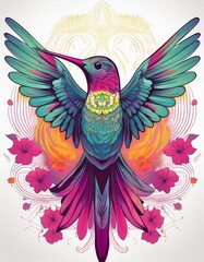 Obraz premium Psychadelic theme Hummingbird. Spirit Animal totem guide illustration