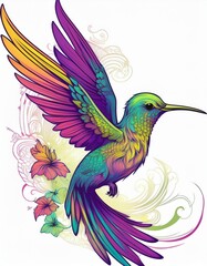 Psychadelic theme Hummingbird. Spirit Animal totem guide illustration