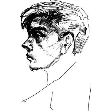 Set Line art young male in Headphones Profile Face Drawing contour graphic Clip art Man head close up illustration outline Sketch People Figure Realistic Cartoon  stylish portrait