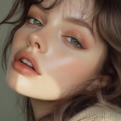 Portrait of a young beautiful girl with healthy clear skin of the face, close-up. Skin care, healthy nutrition