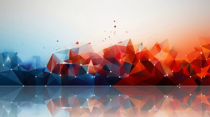 Blue and Red Polygonal Triangles Abstract Background, Facebook cover, copy space, AI Generated