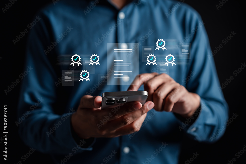 Poster Quality Certificate and Checklist document analyst target marketing planning assignment with quality management. Standardization, certification. Compliance to regulations service and standards.