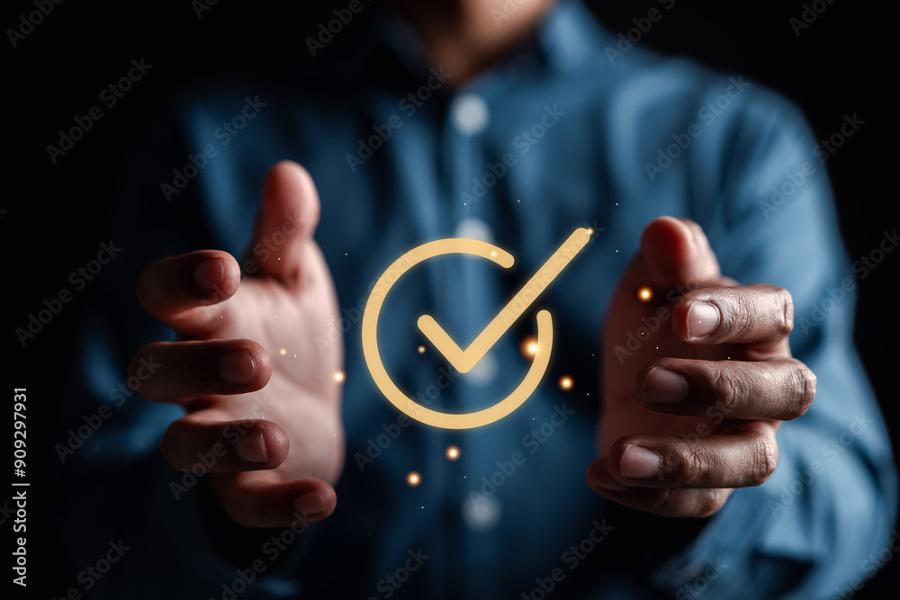 Aufkleber Quality Certificate and Checklist document analyst target marketing planning assignment with quality management. Standardization, certification. Compliance to regulations service and standards.