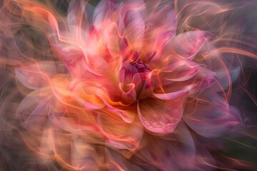 Fototapeta premium Vibrant and dynamic abstract floral whirl with colorful swirling petals in soft focus, creating a beautiful and natural motion blur. A perfect concept for photography and botanical art