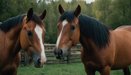 Obraz premium In the heart of the wilderness, this noble horse stands tall, its gaze reflecting a spirit untamed, surrounded by a serene landscape that whispers tales of freedom and adventure