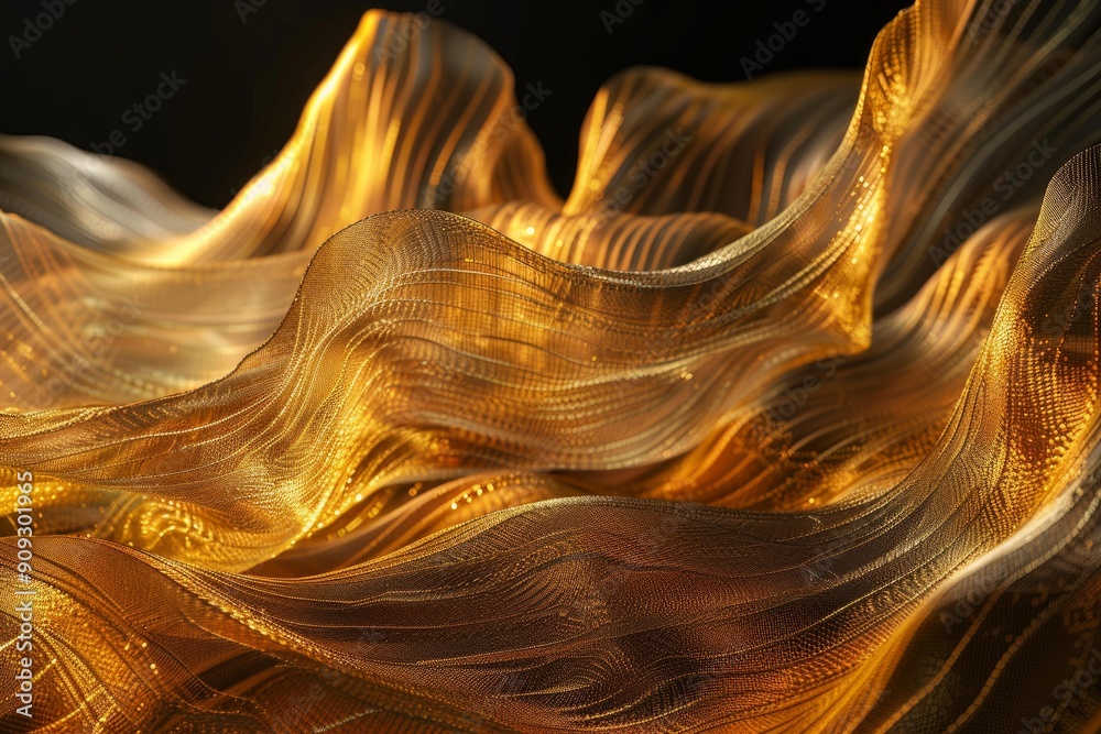 Poster luxurious golden wave abstract background with shimmering metallic texture and dynamic flowing waves