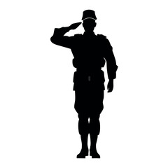 a army soildier stand and salute position, vector silhouette isolated white background