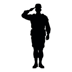 a army soildier stand and salute position, vector silhouette isolated white background