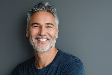 Fototapeta premium Portrait of mature man with grey hair on grey background