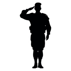 Fototapeta premium a army soildier stand and salute position, vector silhouette isolated white background