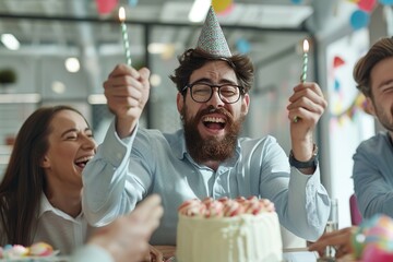 Employee celebrating a birthday in the office
