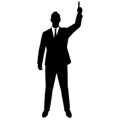 A business man stand with pointing his finger on the up vector silhouette