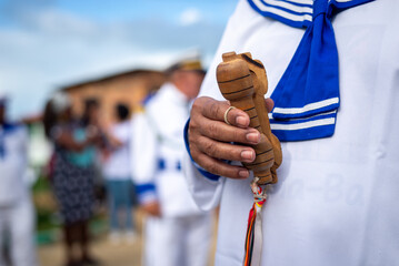 Members of the cultural group Marujada and Cheganca are seen performing during a parade in the city...