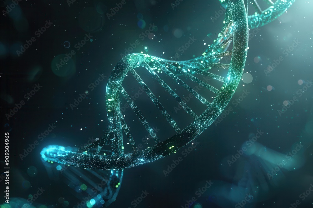 Aufkleber A mesmerizing abstract background showcases a luminous double helix structure of DNA, shimmering in a dark and captivating environment. Generative AI