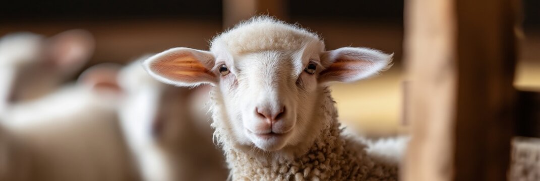 Innocent Gaze: A young sheep peers curiously from its pen, showcasing the gentle beauty of farm life. 