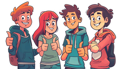 Friendship in Full Color, Cheerful Teen Squad with Thumbs-Up