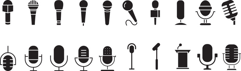 Microphone Icons set. variant microphone icon. Karaoke mic. Podcast microphone. web and mobile icons. vector illustration