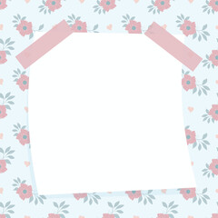 Pink floral with blue background notepad, frame and poster template