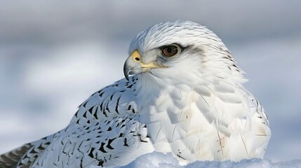 Obraz premium a close-up of a stoic gyrfalcon's head with an icy tundra behind