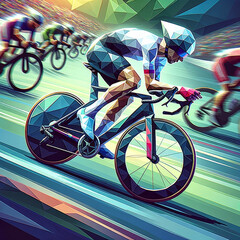 Fototapeta premium Dynamic Cyclist Competing in Low Poly Race