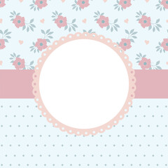 Pink floral with blue background notepad, frame and poster template