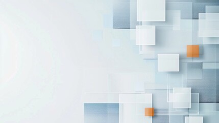 Fototapeta premium Minimalist Business Web Banner Header with Grey Border, Orange Squares, and Blue Checkered Patterns on White Background. Flat Color Blocks and Copy Space for Text