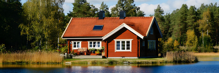 Scandinavian Wooden House by a Lake