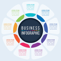 9 Options Infographic circle design 9 steps, objects, elements or options information business infographic template