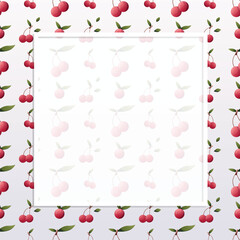 Cute kawaii vector cherry fruit with leaves notepad poster background for wedding, birthday,invitation