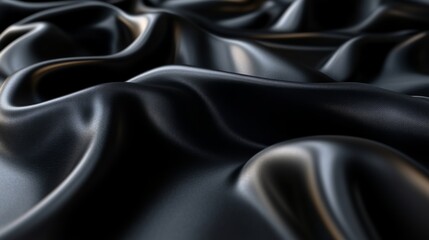 Obraz premium Black satin fabric folds, close-up view. Elegant luxury texture and fashion concept