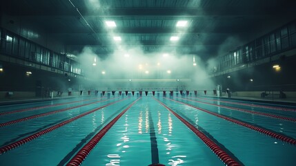 Indoor Olympic Swimming Pool with Red Lanes