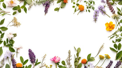 Fototapeta premium A white background with a variety of flowers and plants.
