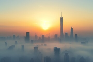 Sunrise Over Foggy Cityscape