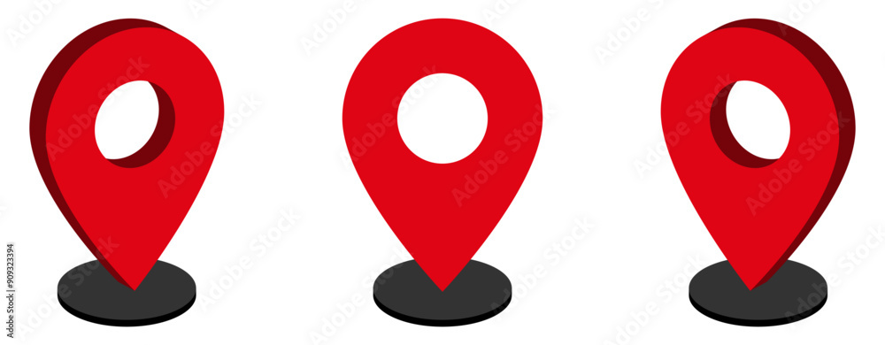 Poster 3d location map pointer icon, place pin marker sign - isometric red gps map pointers in flat style, destination symbols. location pin icon, Navigation sign
