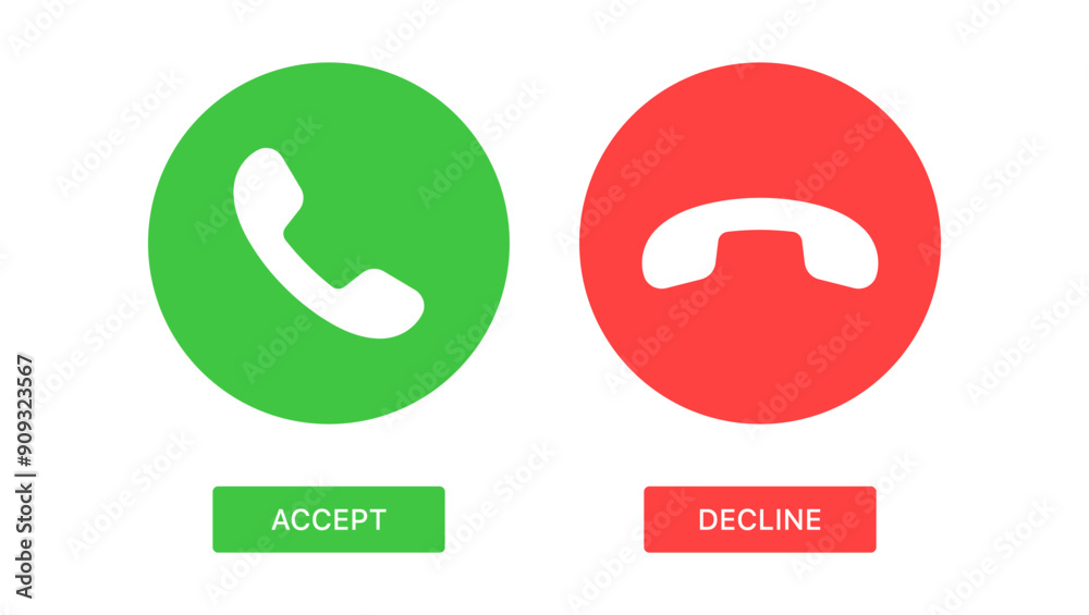 Poster phone call icon answer, accept and decline call icons with green and red buttons , contact us teleph