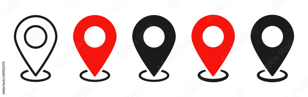 Poster Location icon set, Map pin place marker. location pointer icon symbol in flat style. Red Location pin icon, Navigation sign