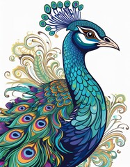 Obraz premium Psychadelic theme Peacock. Spirit Animal totem guide illustration