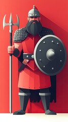 Obraz premium Stylized Warrior: Bold Character with Shield and Spear