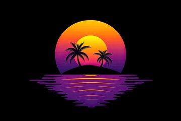 Fototapeta premium Vibrant Sunrise Over Tropical Island with Palm Trees