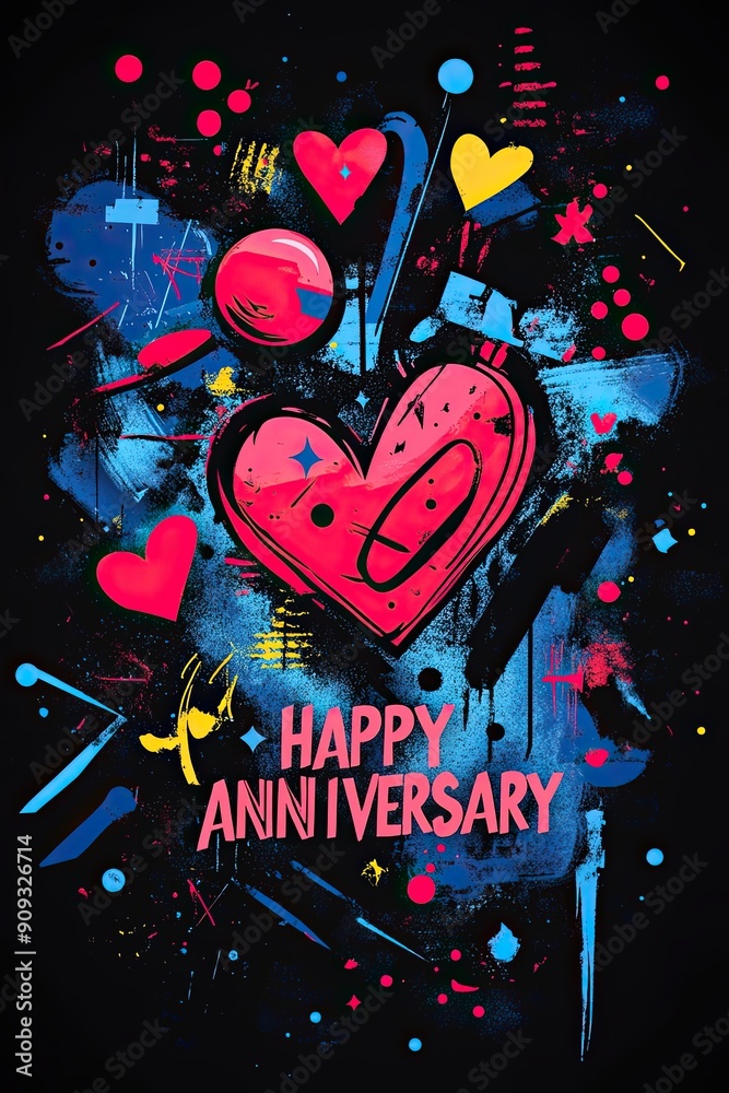 Canvas Prints Colorful Anniversary Heart Art with Happy Message