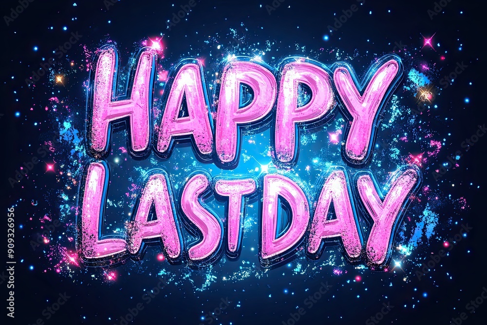 Poster Colorful Happy Last Day Text with Sparkles