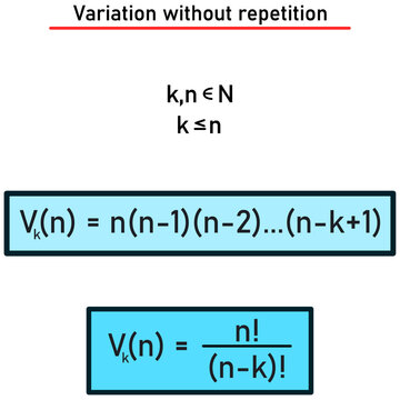 Variation of the kth class from n elements without repetition - formula