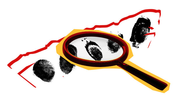 fingerprints under magnifying glass, crime scene clip art preview