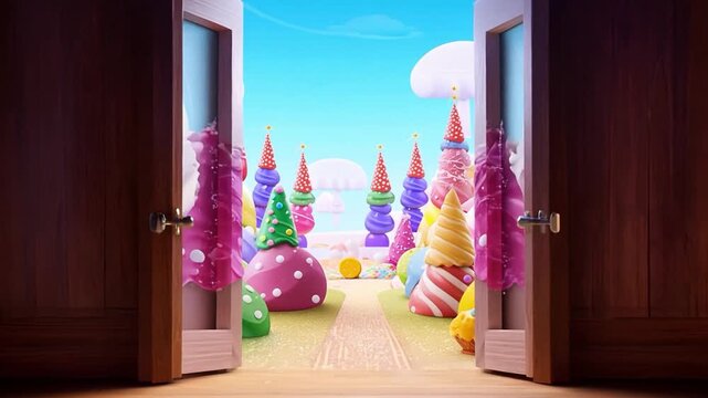 A door opens and opens the way to Candyland.