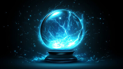 Fototapeta premium **Vector illustration of a glass crystal ball with static discharges, symbolizing prediction and mystical insights.**