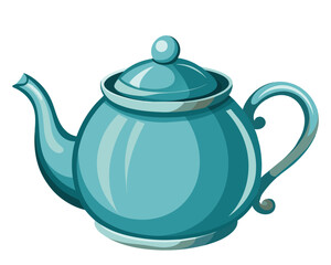 Blue vintage porcelain teapot. Cartoon style vector illustration.