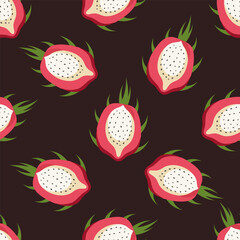 Seamless pattern with dragon fruit. Summer tropical background.