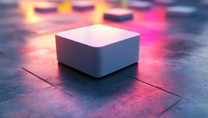 3d icon of an app, white background, rainbow gradients, modern and minimalistic design, with rounded corners, white square shape on the front of it with rounded edges, simple gradient inside the box